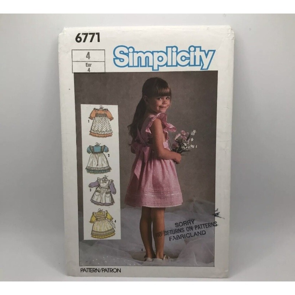 Simplicity 6771 Child/Girls 4 Set of Pinafores Sundress Sewing Pattern UNCUT